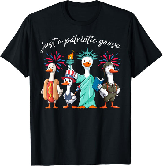 Just A Patriotic Goose Hotdog American Flag 4th Of July T-Shirt