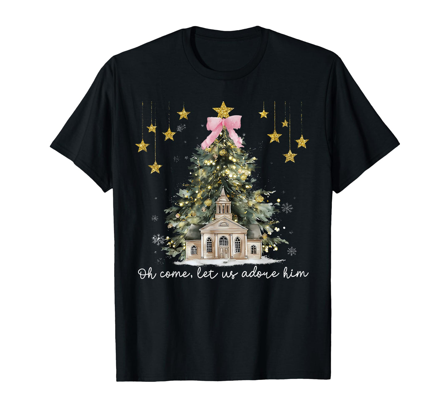 Oh Come Let Us Adore Him Jesus Christmas Xmas Tree Holiday T-Shirt
