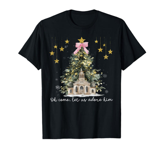 Oh Come Let Us Adore Him Jesus Christmas Xmas Tree Holiday T-Shirt