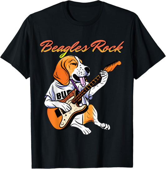 Cute Beagle Playing Guitar Rocks - Musical Pup for Dog Lover T-Shirt