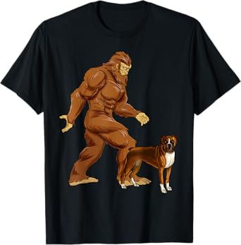 Funny Bigfoot Walking Boxer Sasquatch Dog T-Shirt for Men Women Kids