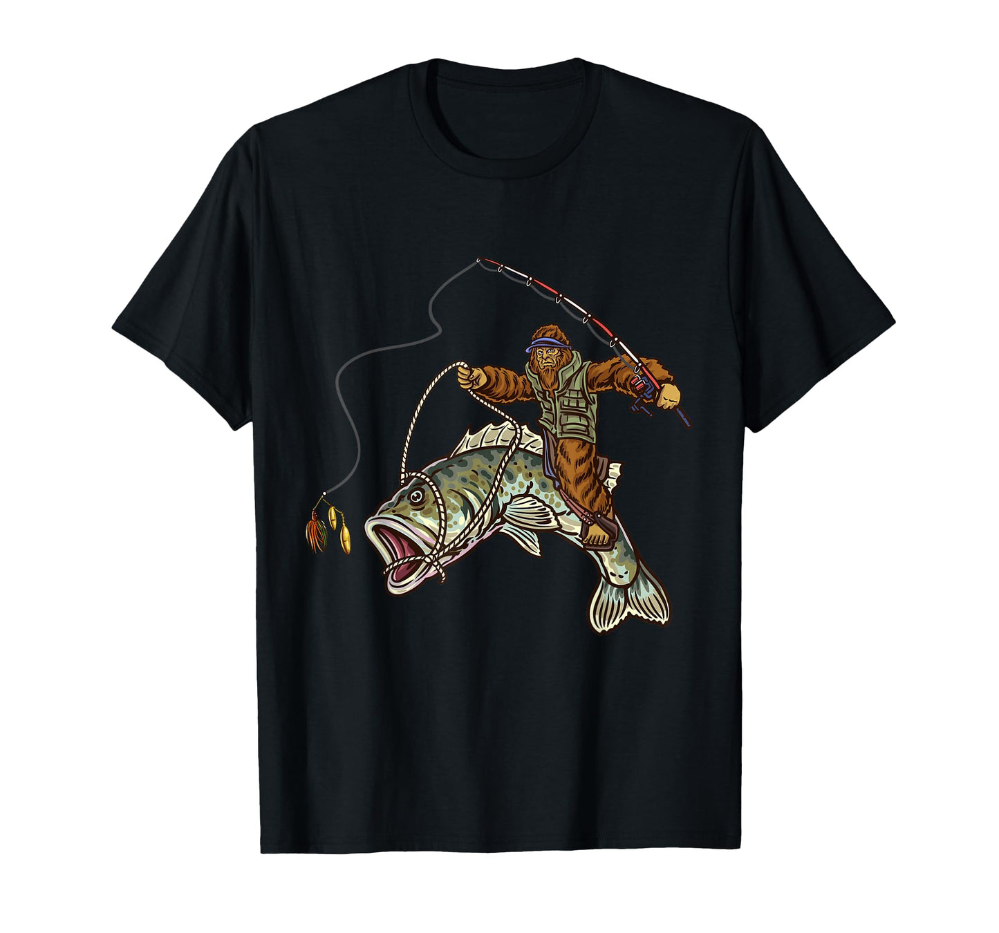 Largemouth Bass Fishing Bigfoot Fisherman T-Shirt