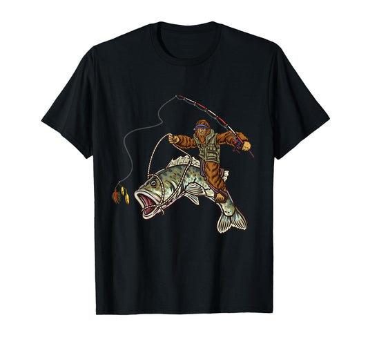 Largemouth Bass Fishing Bigfoot Fisherman T-Shirt