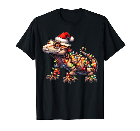 Crested Gecko Lizard Christmas Xmas T-Shirt - Unisex-Adult, Black, Small, Short Sleeve
