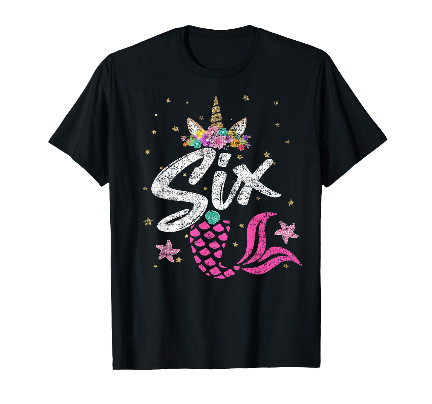 6th Birthday Girl Unicorn Shirt Mermaid Tail 6 Years Old T-Shirt