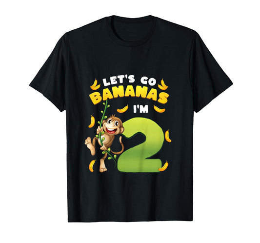 Kids Let's Go Bananas I'm 2 Zoo Animal Jungle Safari 2nd Birthday T-Shirt
