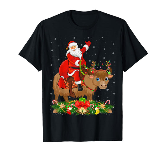 Xmas Decor Lights Funny Santa Riding Yak Christmas T-Shirt