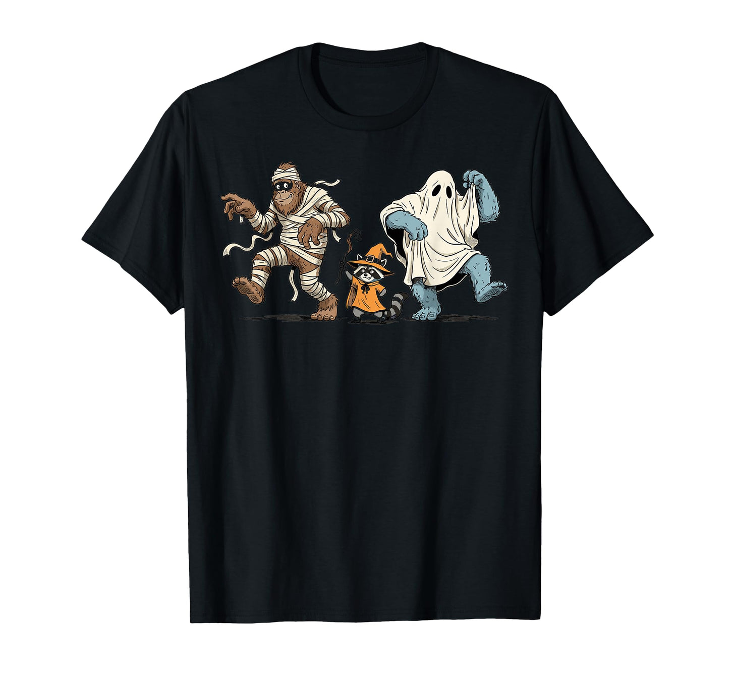 Halloween Bigfoot Mummy Yeti Ghost Raccoon Costume T-Shirt