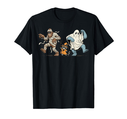Halloween Bigfoot Mummy Yeti Ghost Raccoon Costume T-Shirt