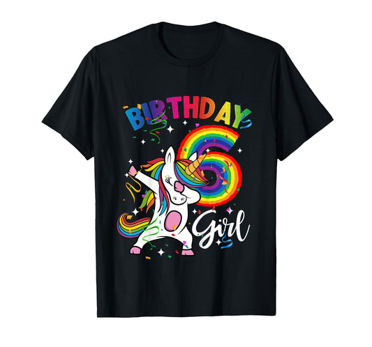 Dabbing Unicorn 6 Year Old 6th Birthday Party Girl Shirt Gif T-Shirt
