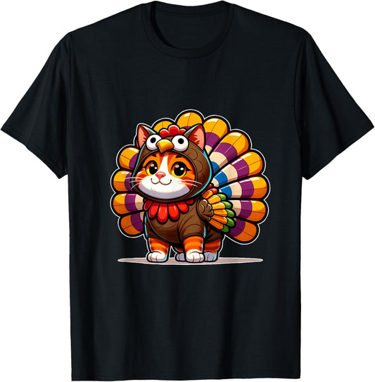 Pilgrim Cat in Turkey Disguise turkey costume Thanksgiving T-Shirt