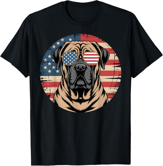 Patriotic Mastiff Dog USA Flag Sunglasses 4th of July T-Shirt