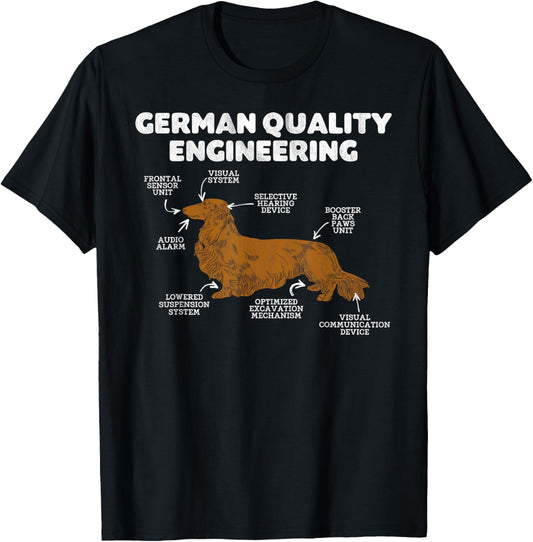 Dachshund Lover German Quality Engineering Doxie Funny Unisex-Adults Kids T-Shirt Black Small Classic Fit Crew Neck Short Sleeve