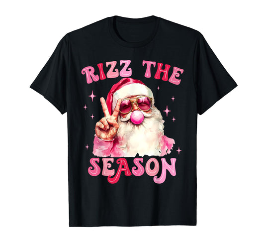 Rizz The Season Santa Pink Bubble Gum Rizzmas Christmas Kids T-Shirt
