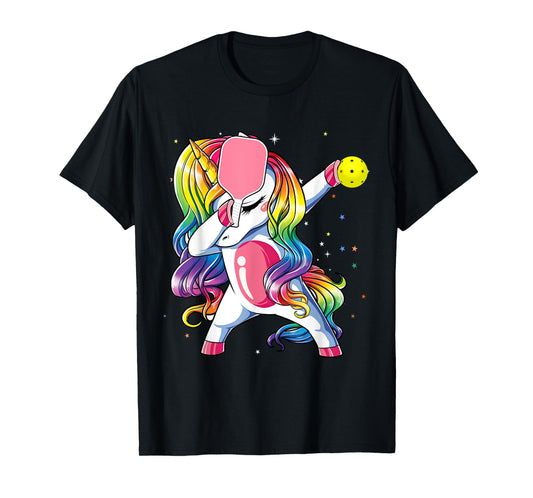 Dabbing Unicorn Playing Pickleball Player Lover Matching Kid T-Shirt