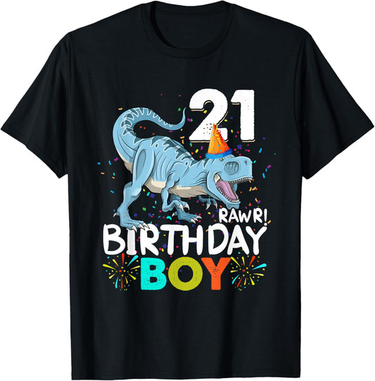 21 Years old Dinosaurs Birthday 21st Party Rawr T rex Boys T-Shirt