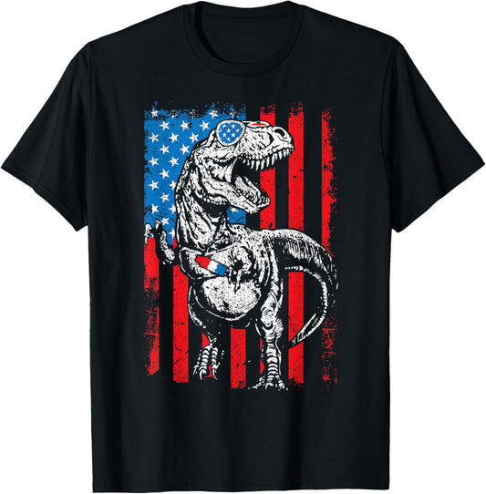 Trex Popsicle USA Flag Funny 4th Of July Dinosaur Gift T-Shirt