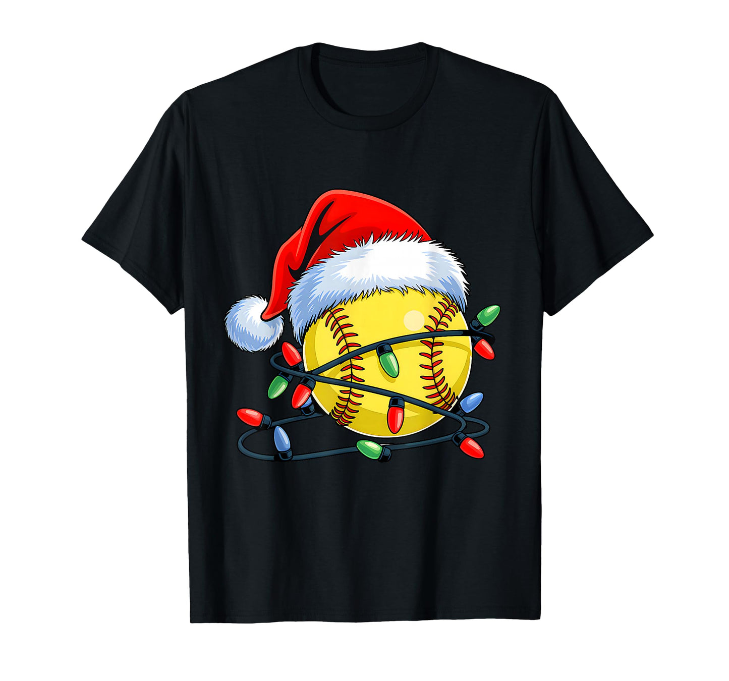 Softball Ball Santa Hat Xmas Funny Christmas Softball Lover T-Shirt