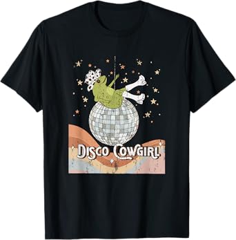 Retro Disco cowgirl, Space Cowgirl, Disco Party frog Cowboy T-Shirt