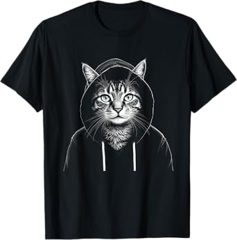 Hipster Cat in a Hoodie, Cool Trendy Antisocial Black Men Women T-Shirt