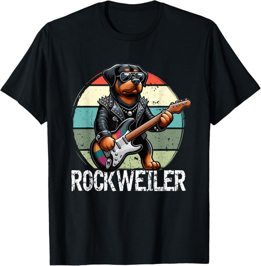 Rockweiler Dog Retro Rock Men Rottweiler T-Shirt