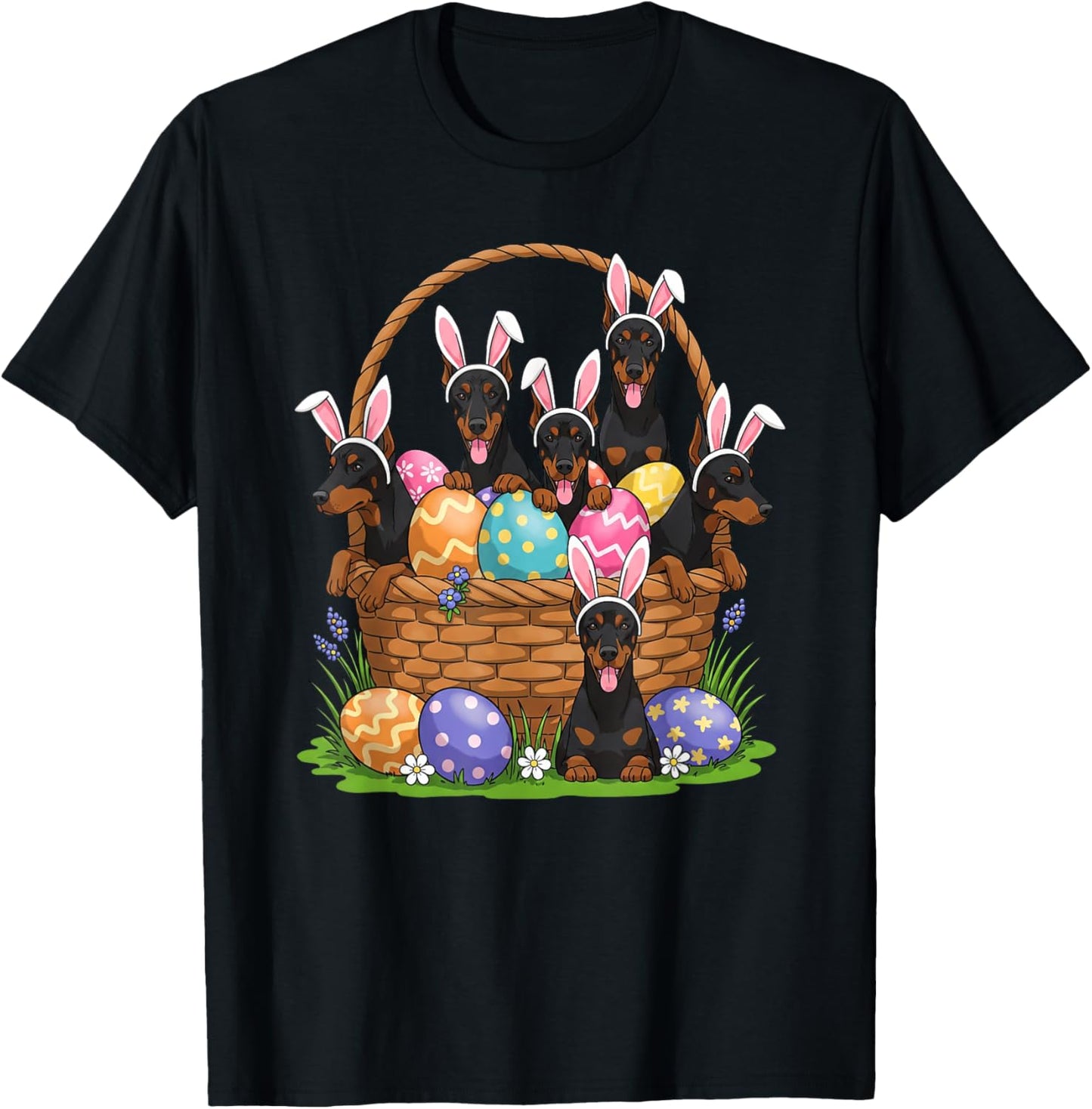 Doberman Pinscher Bunny Easter Basket Egg Easter Day Mensids T-Shirt