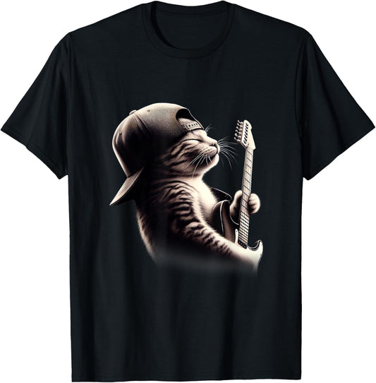 Cat Playing Guitar - Funny Rock Music Guitar Cat T-Shirt