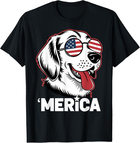 Golden Retriever 4th Of July Merica Patriotic American Flag T-Shirt