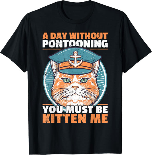 Funny Pontoon Captain I Pontooning Cat Pontoon T-Shirt