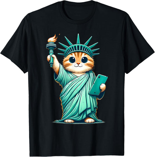 Cute Kawaii Cat Statue Of Liberty I Love New York NYC T-Shirt