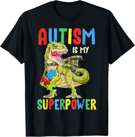 Autism Puzzle Pieces Trex Dinosaur Autistic Awareness T-Shirt
