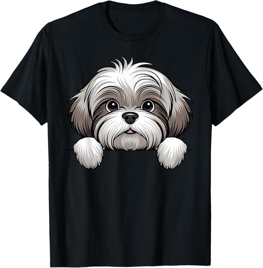 Cute Lhasa Apso Peeking Puppy Funny Lhasa Apso Dog Lover T-Shirt