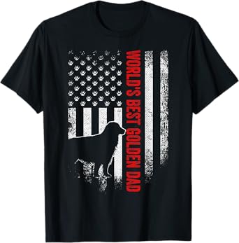 Vintage American Flag World's Best Golden Retriever Dad Gift T-Shirt