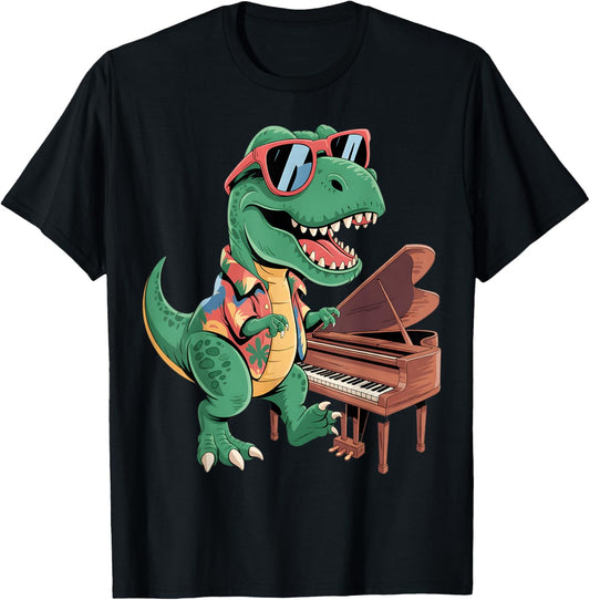 Dinosaur Piano Music Musician T Rex Graphic Novelty Design T-Shirt