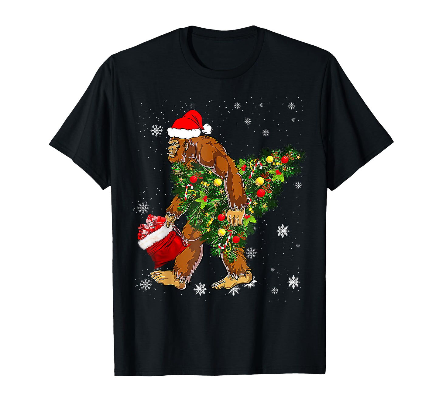 Bigfoot Carrying Christmas Tree Sasquatch Believer Pajama T-Shirt