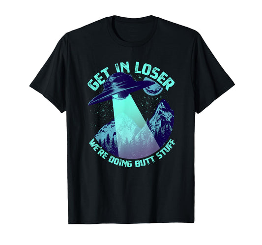 Vintage Get In Loser Alien Bigfoot Tees Alien Abduction T-Shirt - Unisex-Adults - Black - Short Sleeve - Small - Crew Neck - Classic Fit - UFO, Alien, Bigfoot, Sci-Fi & Fantasy Enthusiasts
