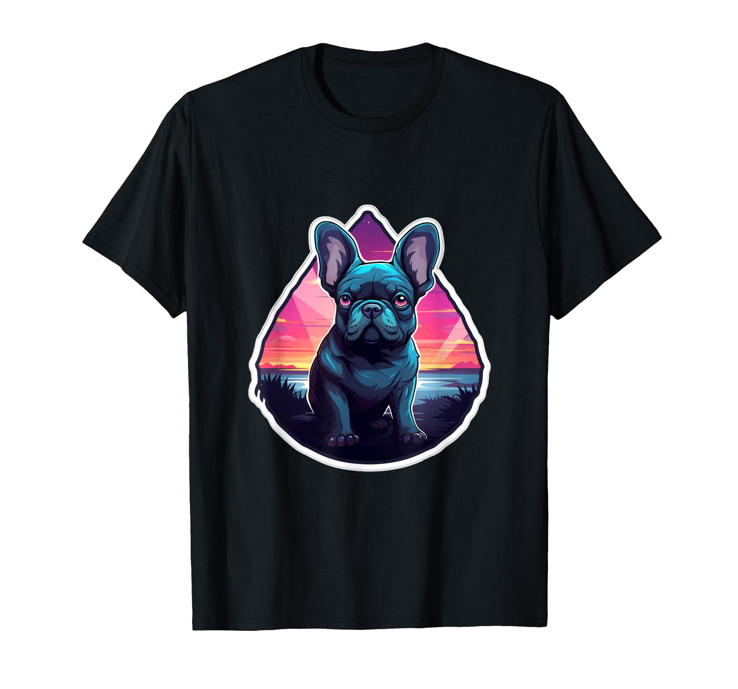 French Bulldog Tropical Summer Sunset 80's Retro Party Dog Men Women Kids T-Shirt