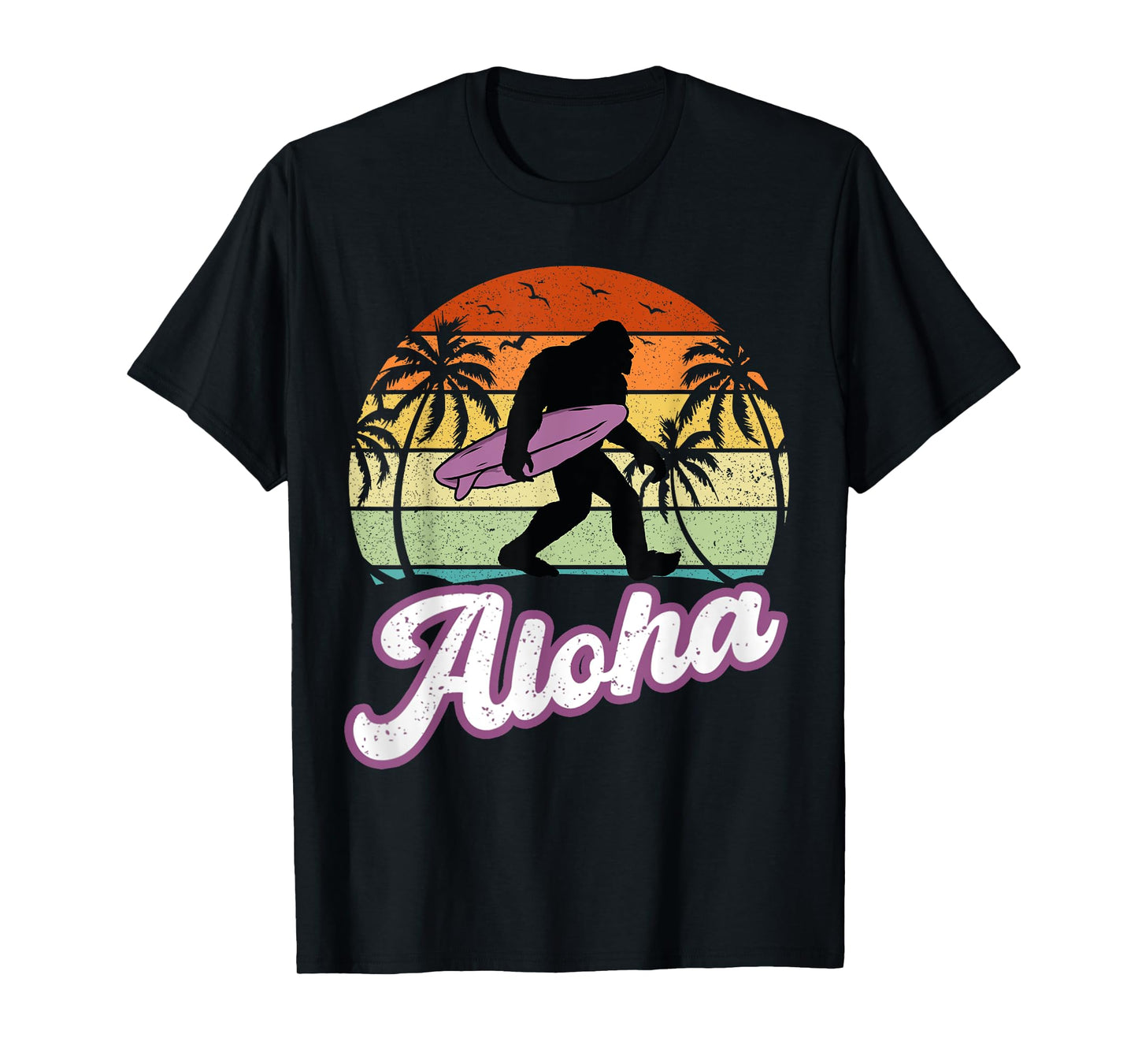 Aloha Bigfoot Cradling Surfboard Sasquatch in Hawaii Vintage T-Shirt