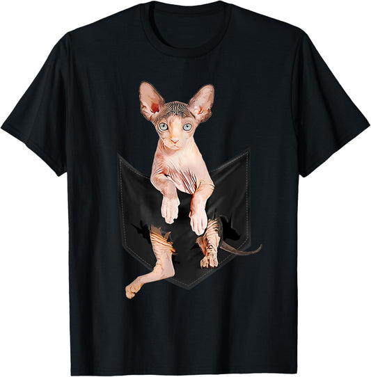 Sphynx Cat in Pocket T-Shirt Cats Tee Shirt Gifts T-Shirt