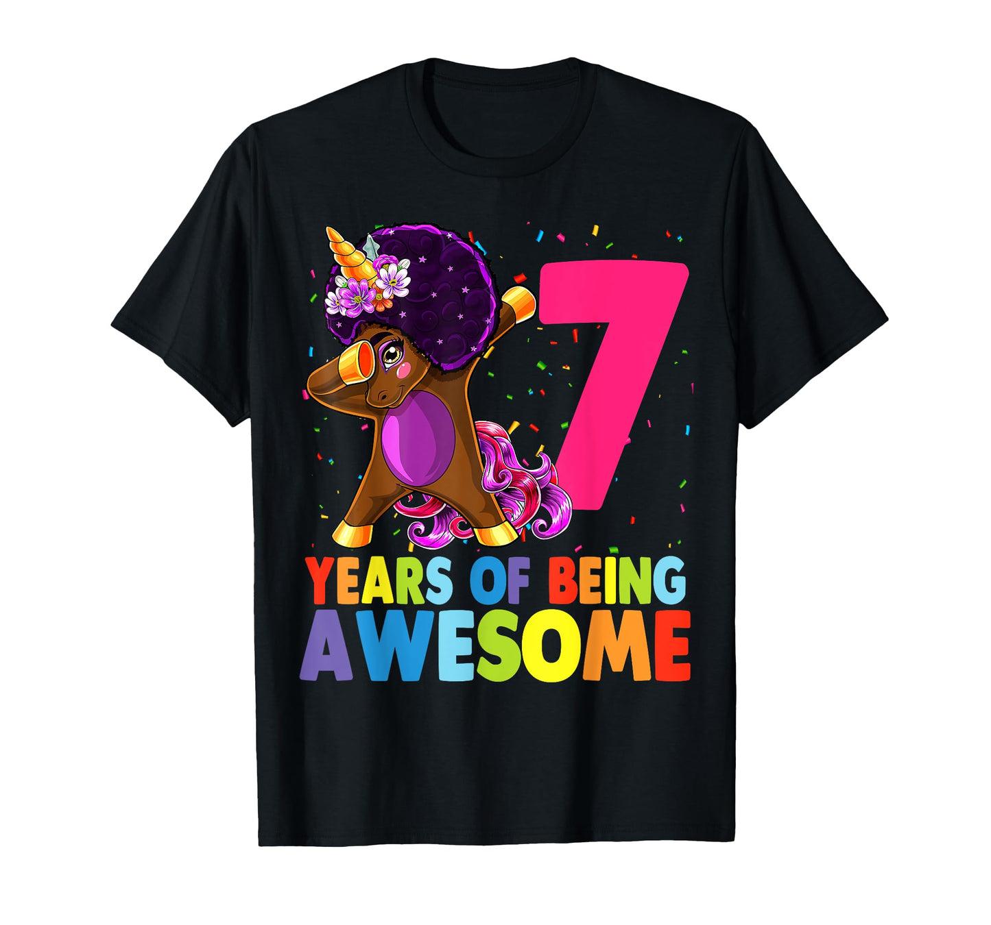 7th Birthday Dabbing Unicorn Afro Party Gift 7 Years Old T-Shirt