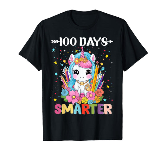100 Days Smarter Happy 100th Day Of School Unicorn Girls T-Shirt