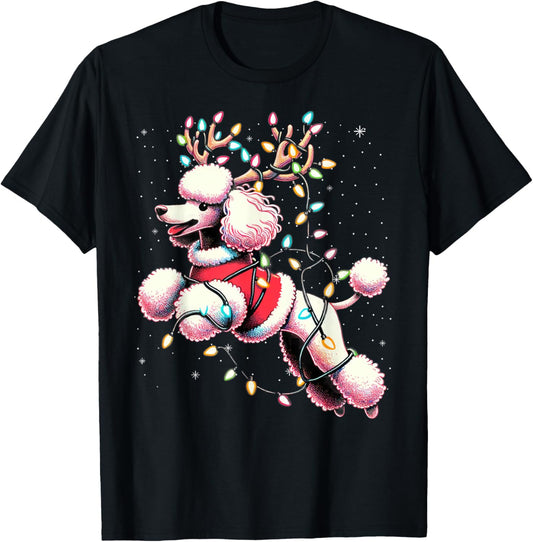 Poodle Santa Christmas Tree Lights, Funny Ugly Pajama Women T-Shirt