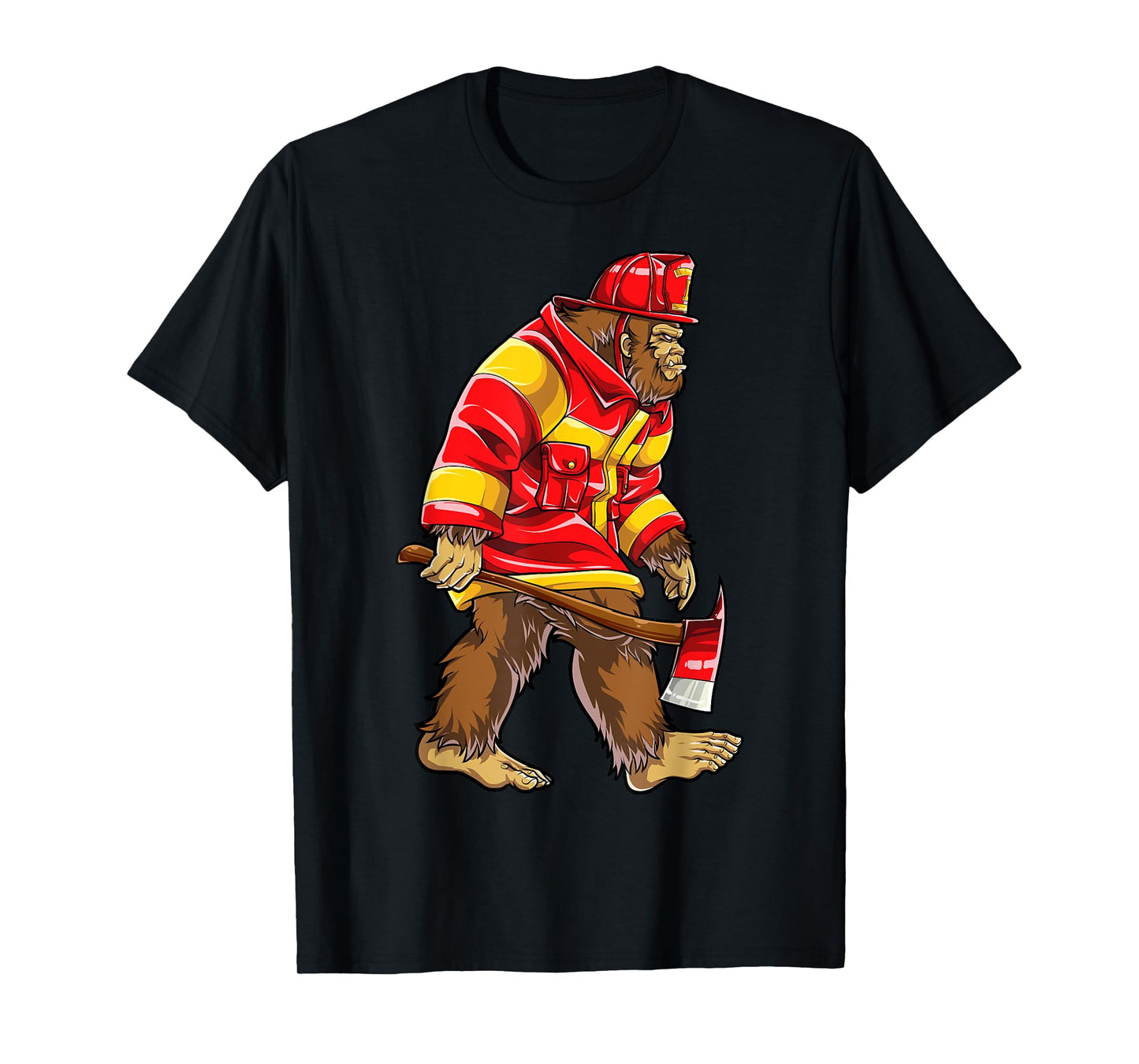 Bigfoot Firefighter Men Thin Red Line Sasquatch Lovers Funny T-Shirt