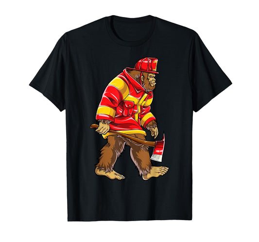 Bigfoot Firefighter Men Thin Red Line Sasquatch Lovers Funny T-Shirt