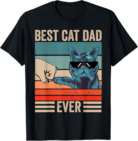 Vintage Best Cat Dad Ever Bump Fist father's day Cat Daddy T-Shirt