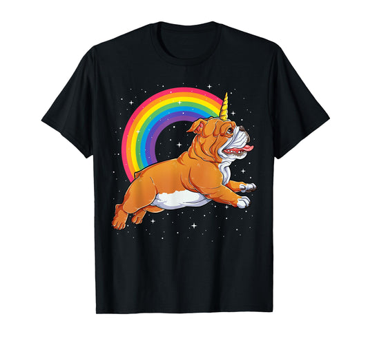 English Bulldog Unicorn T shirt Girls Space Galaxy Rainbow T-Shirt