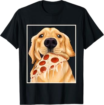 Golden Retriever eating pizza - dog with a slice of pizza T-Shirt