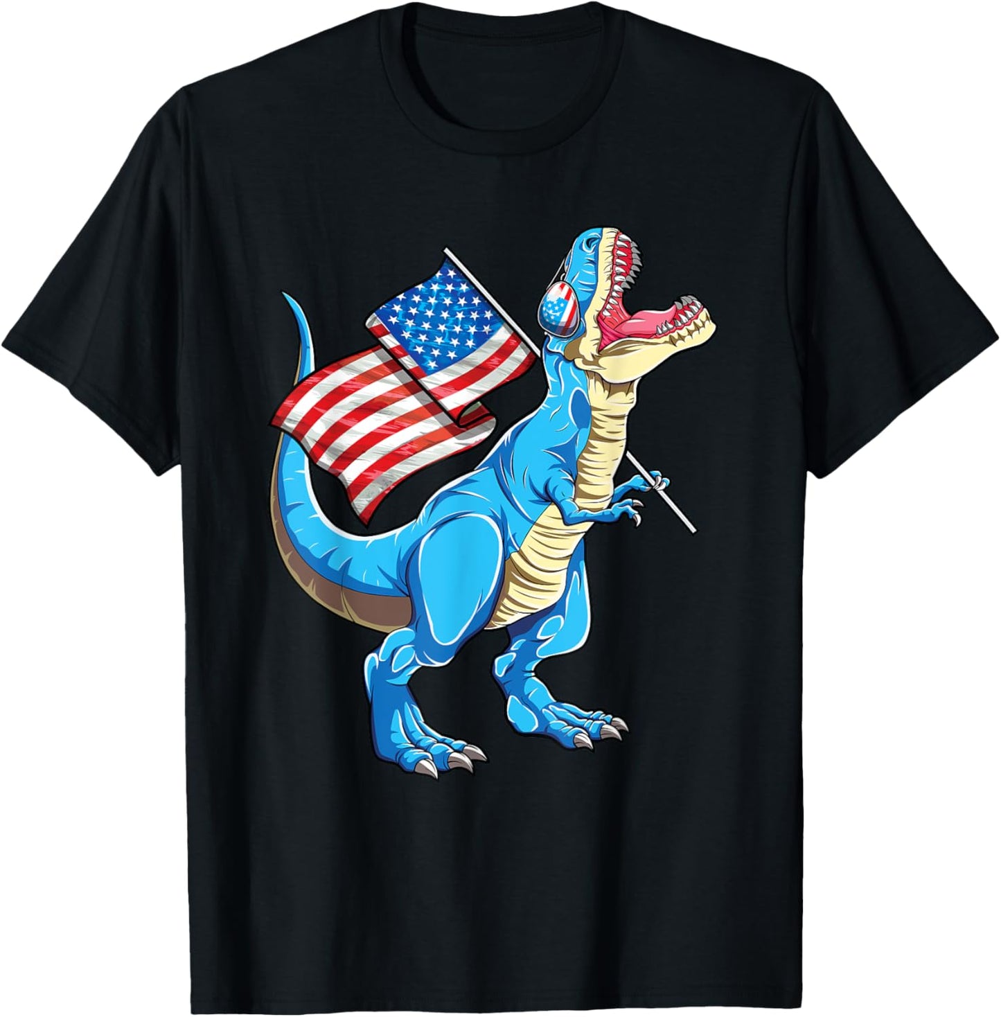 T rex Dinosaur USA American Flag Boys Men 4th of July T-Shirt