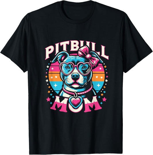 Colorful American Pitbull Terrier Mom Dog Graphic Design T-Shirt