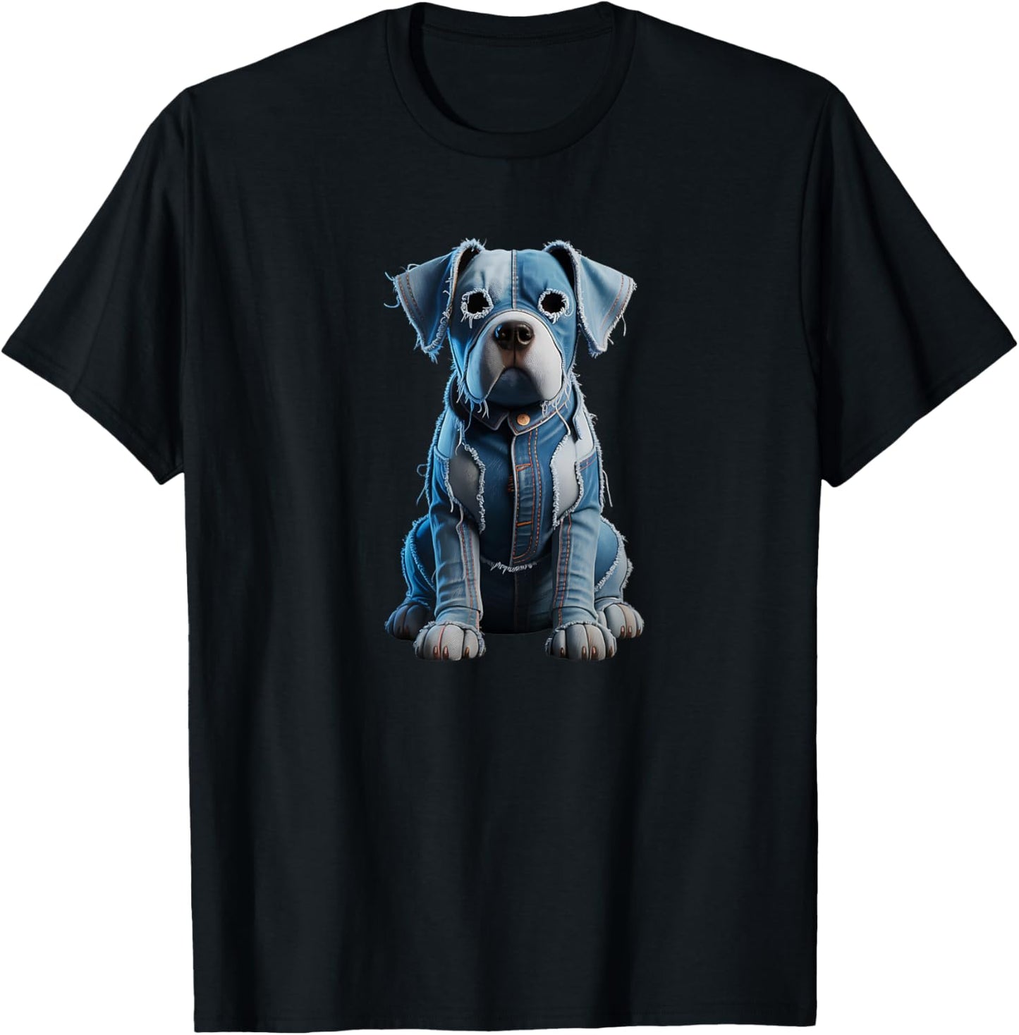 Funny dog pattern denim patchwork art T-Shirt
